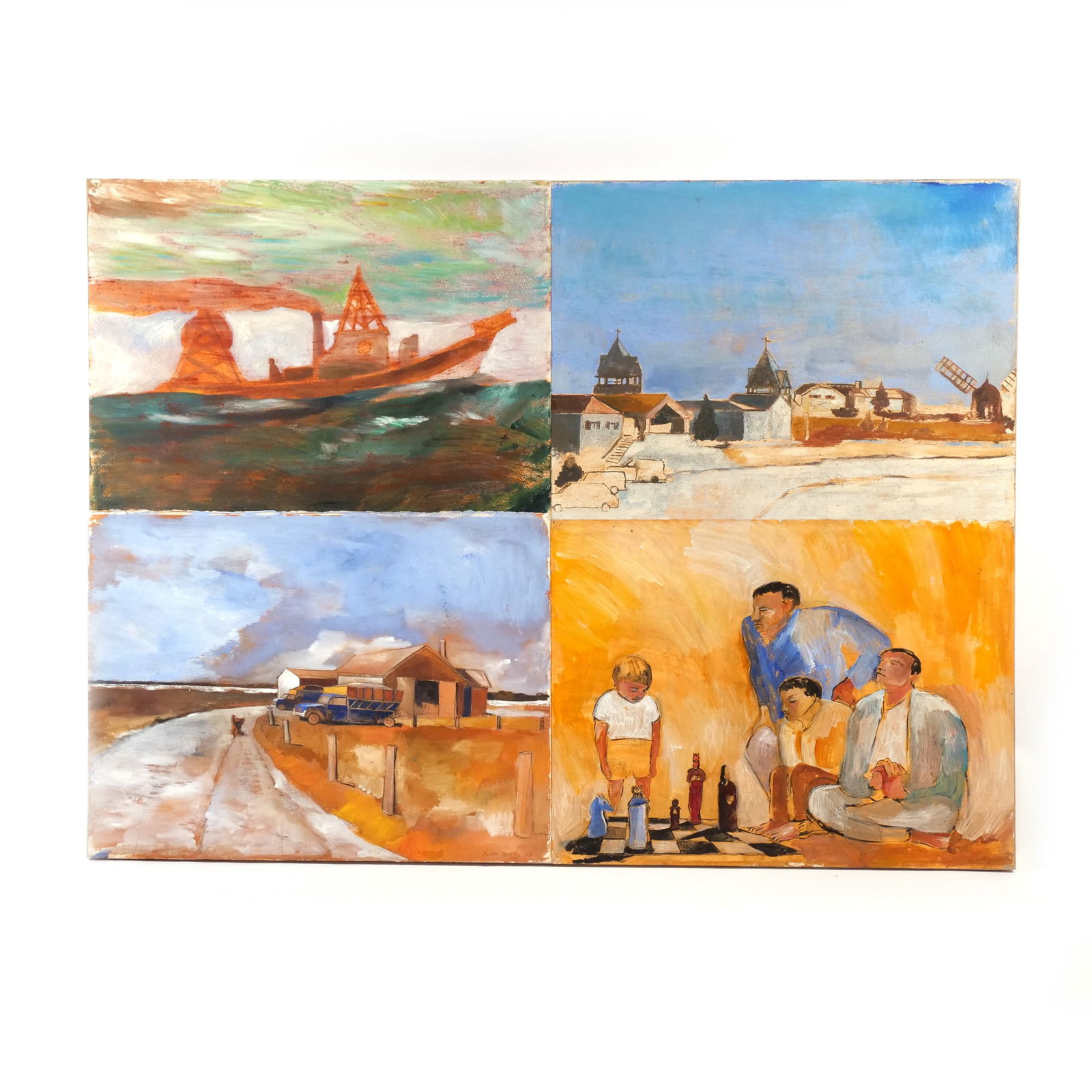 PATON MILLER (American, b. 1953): 4-Vignettes h. 44-1/2 w. 60 in. Depicting four vignettes, signed lower right and dated '01 Provenance: From the collection of a prominent Fifth Avenue doctor, New York, NY [In Situ Item] This item wil