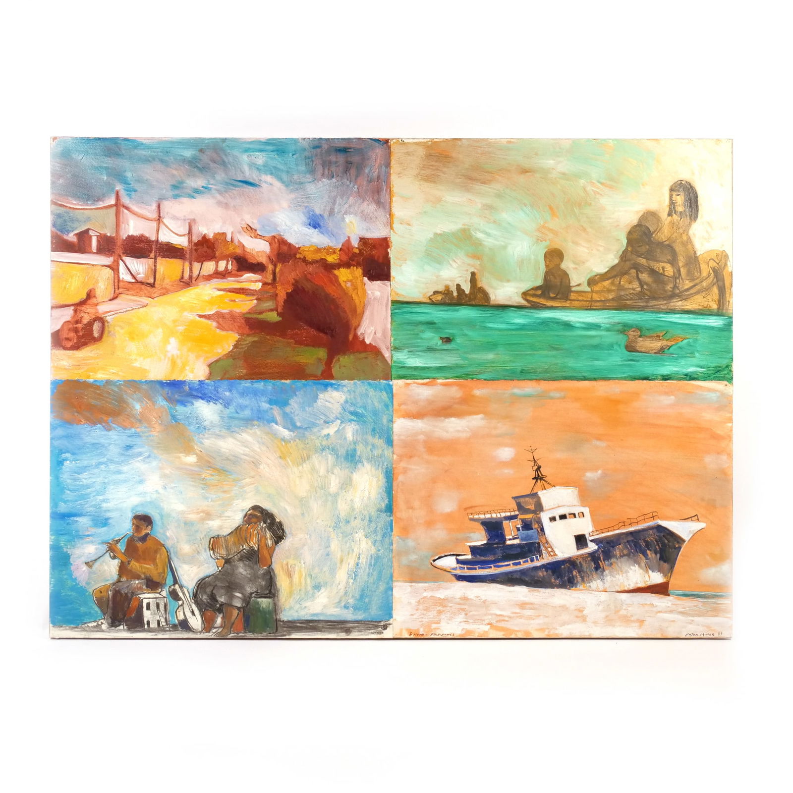 PATON MILLER (American, b. 1953): 4-Vignettes h. 44-1/2 w. 60 in. Signed Paton Miller and dated '99 in lower right, also one vignette signed 'David - Phillipines' Provenance: From the collection of a prominent Fifth Avenue doctor, New