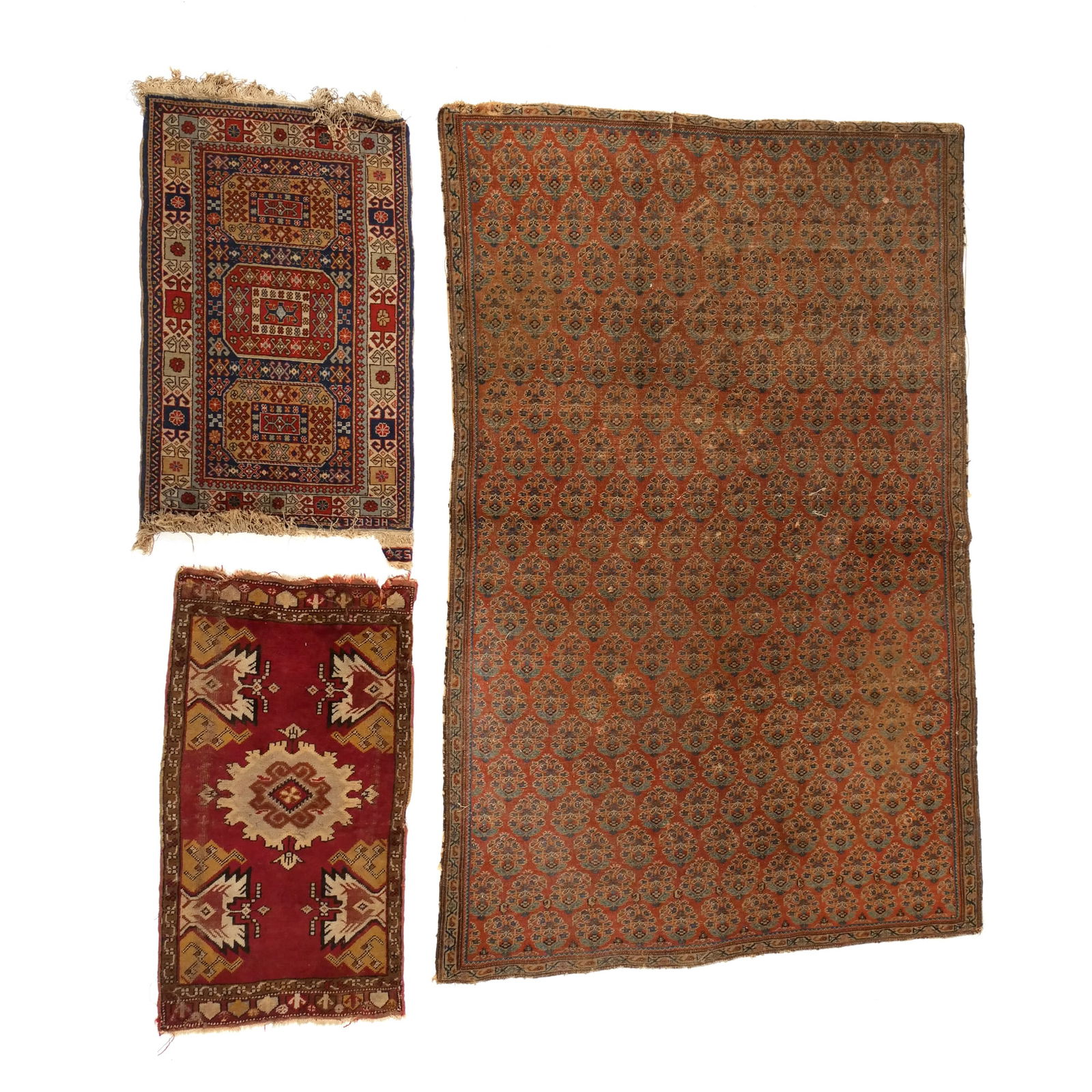 (3pc) ANTIQUE PERSIAN SIENNA RUG & TURKISH MATS (1 of 12)