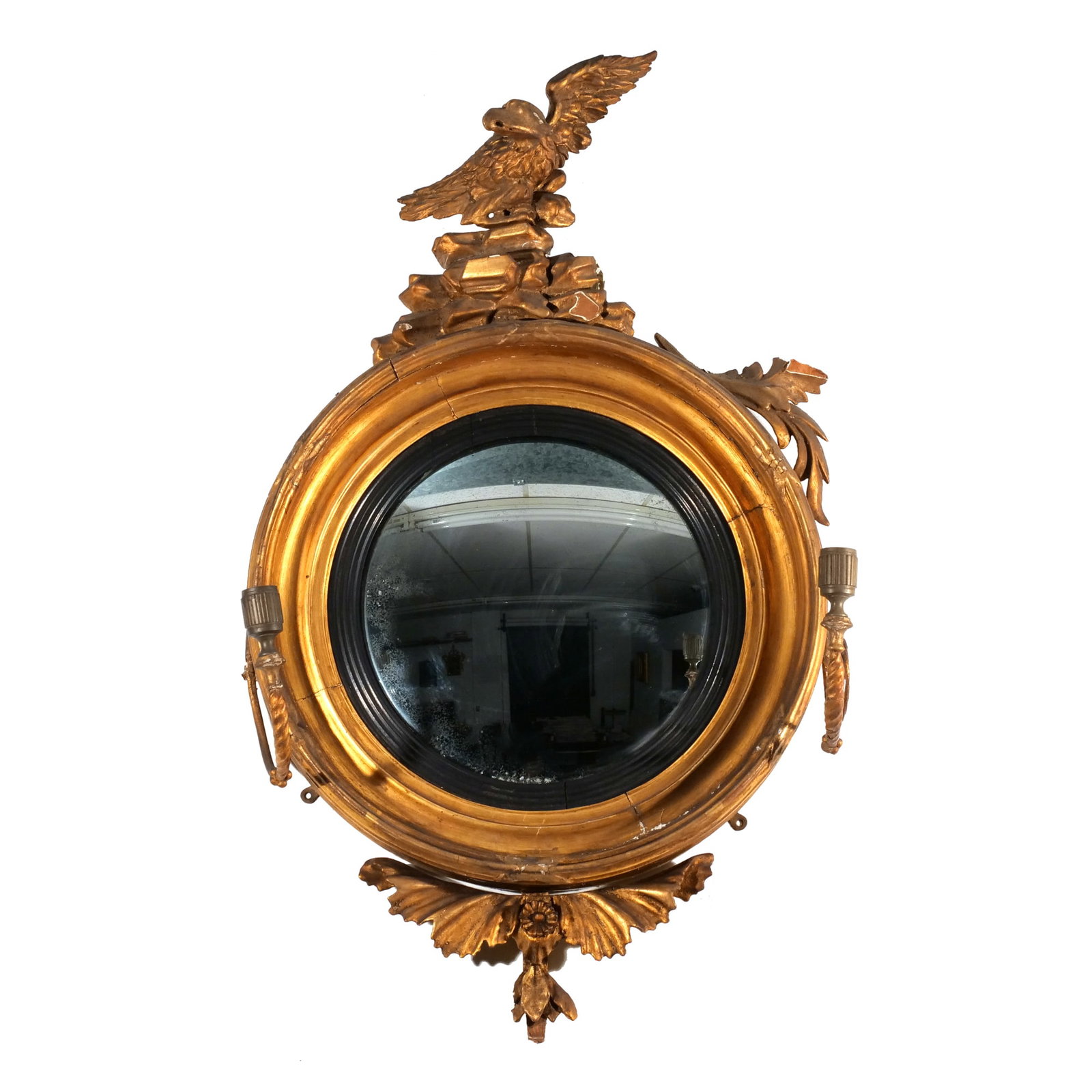 19th CENTURY GIRANDOLE MIRROR: Circa 1840, with eagle crest h. 33 w. 18 d. 8 in. Provenance: Descended through the estates of a New York Lady (Mt. Kisco & NYC) [In Situ Item] This item will not be on display in our saleroom during 