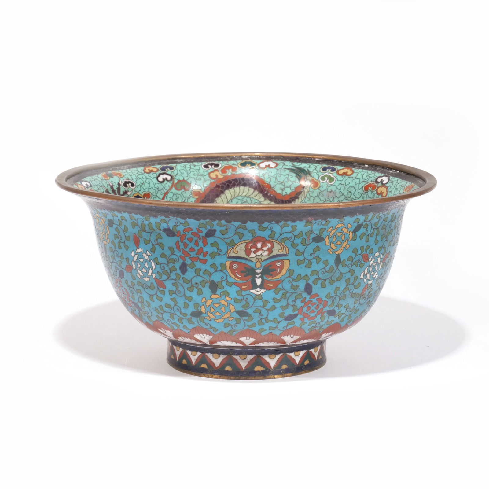 LARGE CHINESE QING DYNASTY CLOISONNE CENTER BOWL (1 of 16)