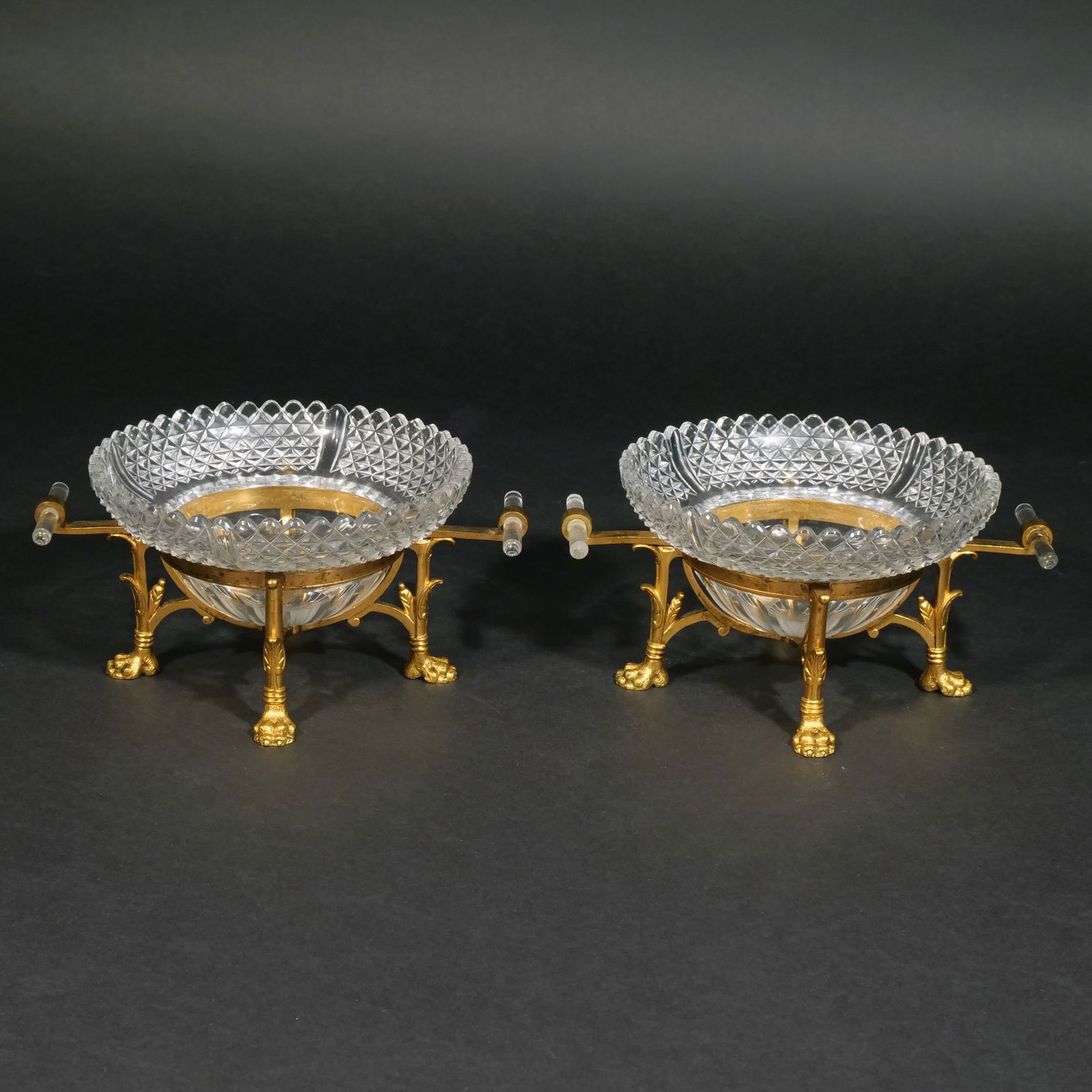 PAIR CUT CRYSTAL BOWLS in FITTED ORMOLU STANDS (1 of 6)