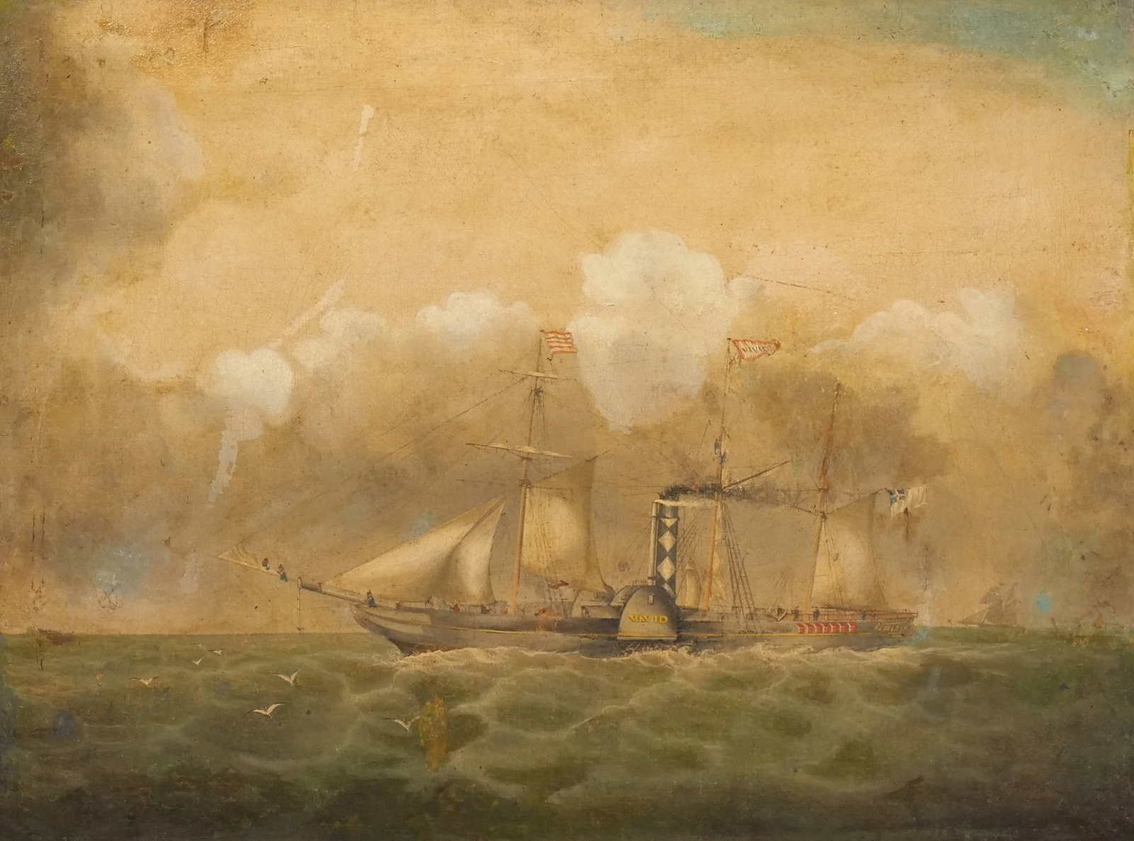 (ATTR) CHARLES E. SELBY (1857-1920): Conversion Paddle Wheel Vivid Oil on canvas h. 18 w. 24 in. (canvas) Signed "Selby" lower right with indistinct first initial; in original walnut frame overall: 22 x 27 1/2 in. (frame) Provenance: By 