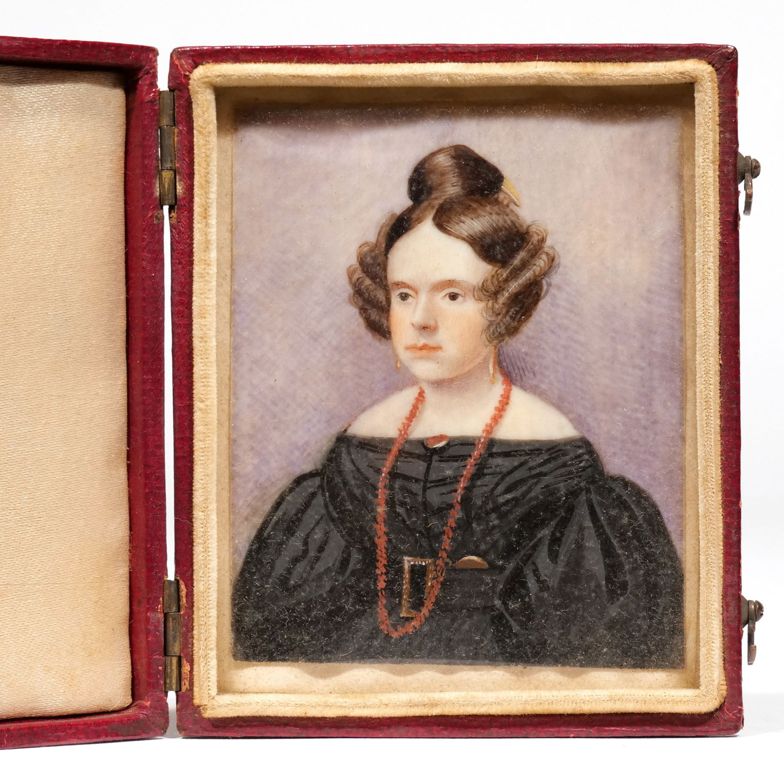 E. 19th C. AMERICAN FOLK ART MINIATURE of a WOMAN (1 of 9)