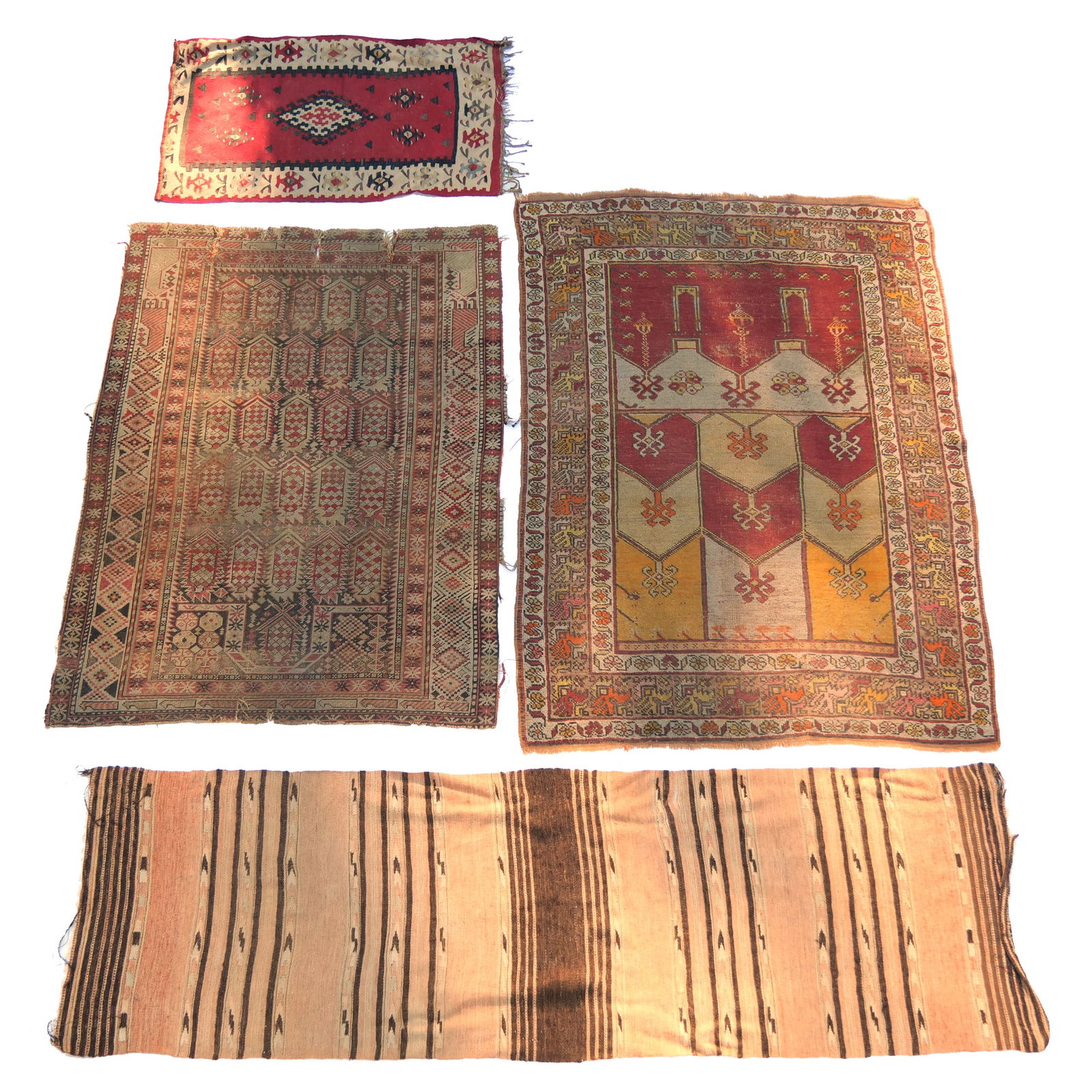 (4pc) TEXTILES: ANTIQUE TURKISH PRAYER RUG (1 of 8)