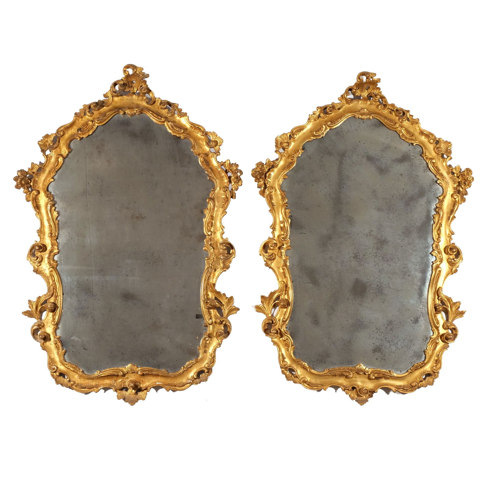 PAIR ITALIAN ROCOCO GILT CARVED WALL MIRRORS (1 of 14)