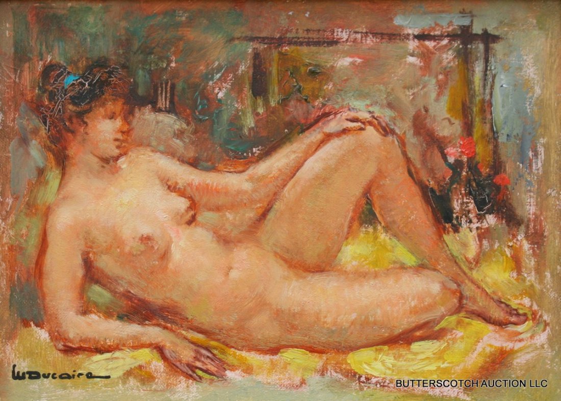 180) MARYSE DUCAIRE (FRENCH, 1911-92) RECLINING NUDE: 180) MARYSE DUCAIRE (FRENCH, 1911-92) RECLINING NUDE, O/C, 6 ¼" X 8 ¾", SGD. L.L., PROV.: WALLY FINDLAY GALLERY
