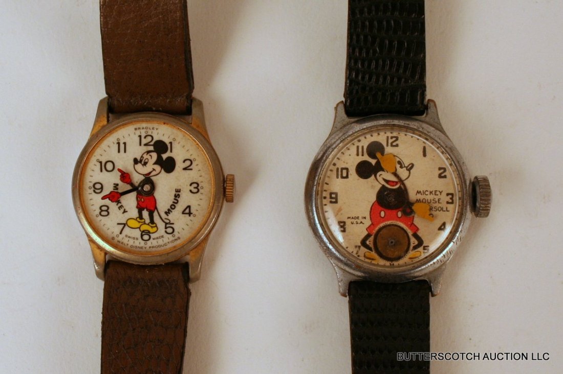 427) 2-MICKEY MOUSE WATCHES: 1938 INGERSOLL,: 427) 2-MICKEY MOUSE WATCHES: 1938 INGERSOLL, MISSING SWIFT MINUTE HANDS & FACE PLUS WALT DISNEY PRODUCTIONS, MISSING CRYSTAL