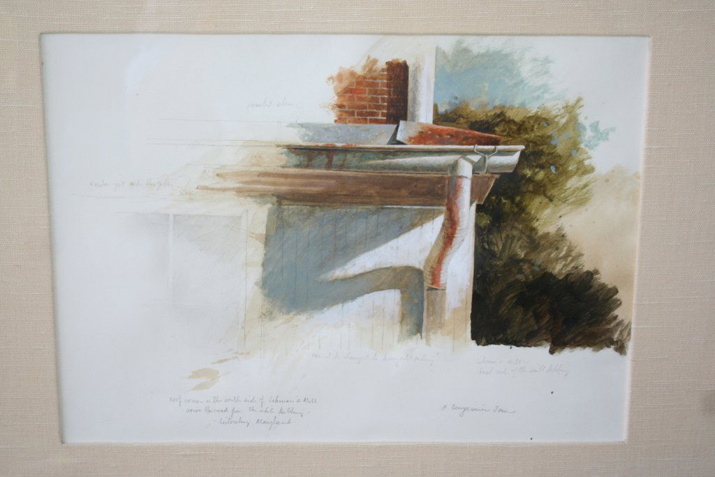 470) R. BENJAMIN JONES (1936-) CORNER OF THE SOUTH SIDE: R. BENJAMIN JONES (1936-) CORNER OF THE SOUTH SIDE OF LEHMAN'S MILL, watercolor on paper, signed in pencil l/l, with inscriptions. leitersbury md. Approx.10" x 14"