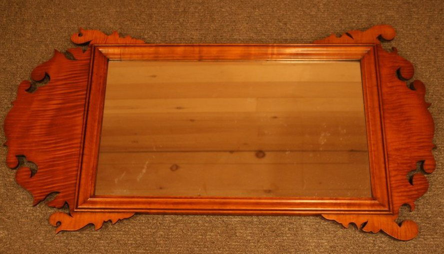 476) ELDRED WHEELER TIGER MAPLE FRETWORK MIRROR: 37" X 20"