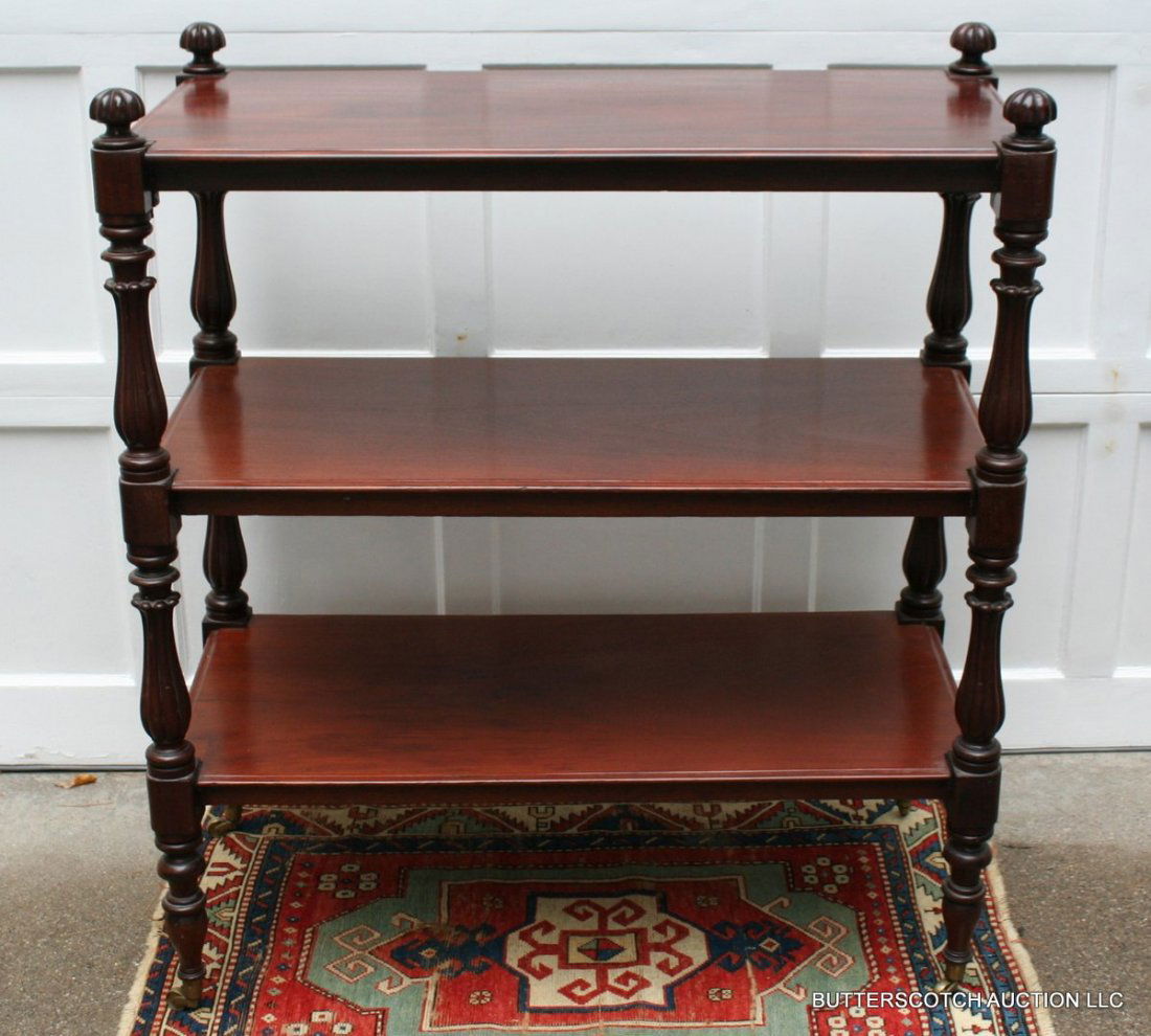 494) WILLIAM IV MAHOGANY ÉTAGÈRE,: 494) WILLIAM IV MAHOGANY ÉTAGÈRE, H. 45 ½", W. 39 ½", D. 18 ½", COND.: 1-STYLE WARPED