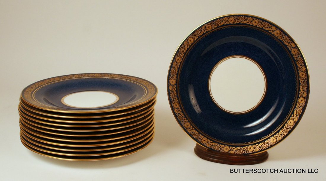 512) SET 12 SPODE, COBALT & GILT, DESSERT PLATES,: SET 12 SPODE, COBALT & GILT, DESSERT PLATES, D. 9"