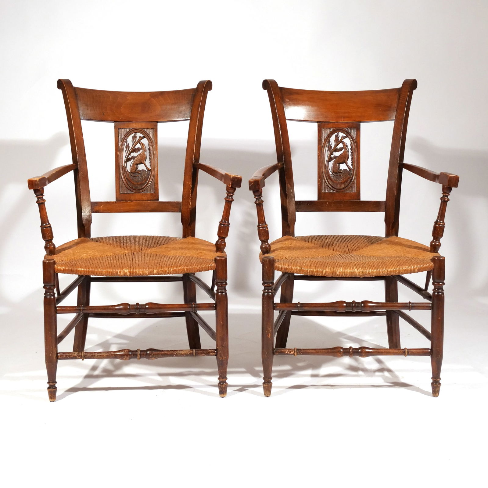 (2pc) DIRECTOIRE PROVINCIAL CARVED WALNUT CHAIRS (1 of 8)