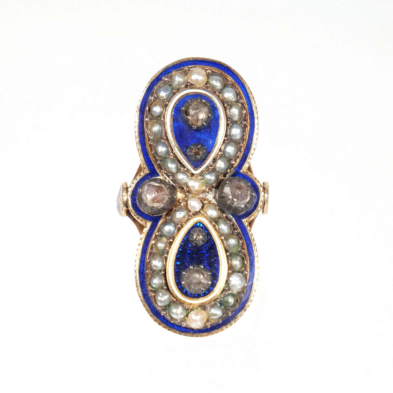 GEORGIAN  GOLD, ENAMEL, PEARL AND DIAMOND RING (1 of 5)