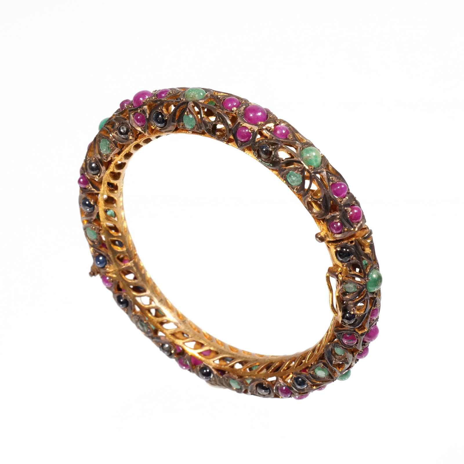 10k INDIAN MULTI STONE HINGED HARD BRACELET (1 of 7)