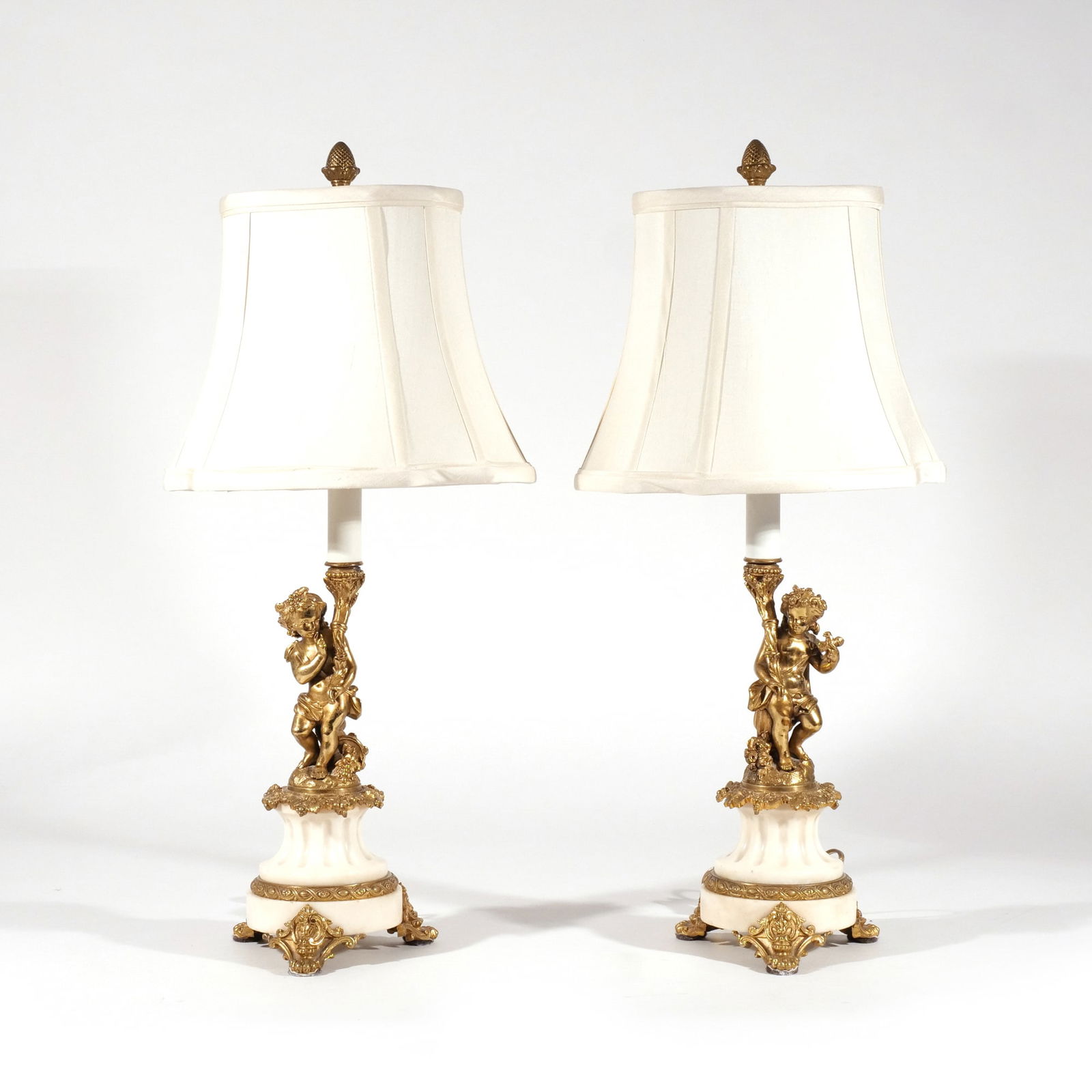 PAIR of ANTIQUE FRENCH ORMOLU CHERUB TABLE LAMPS (1 of 12)