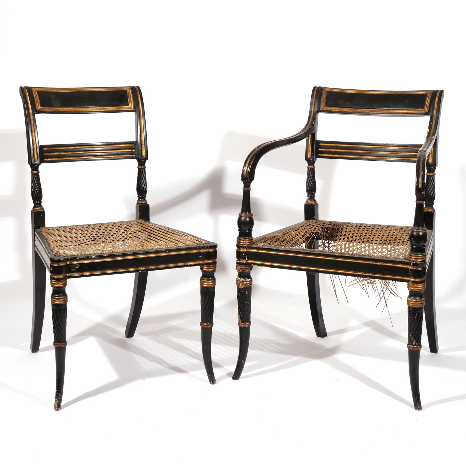 (2pc) REGENCY BLACK LACQUERED CHAIRS (1 of 7)