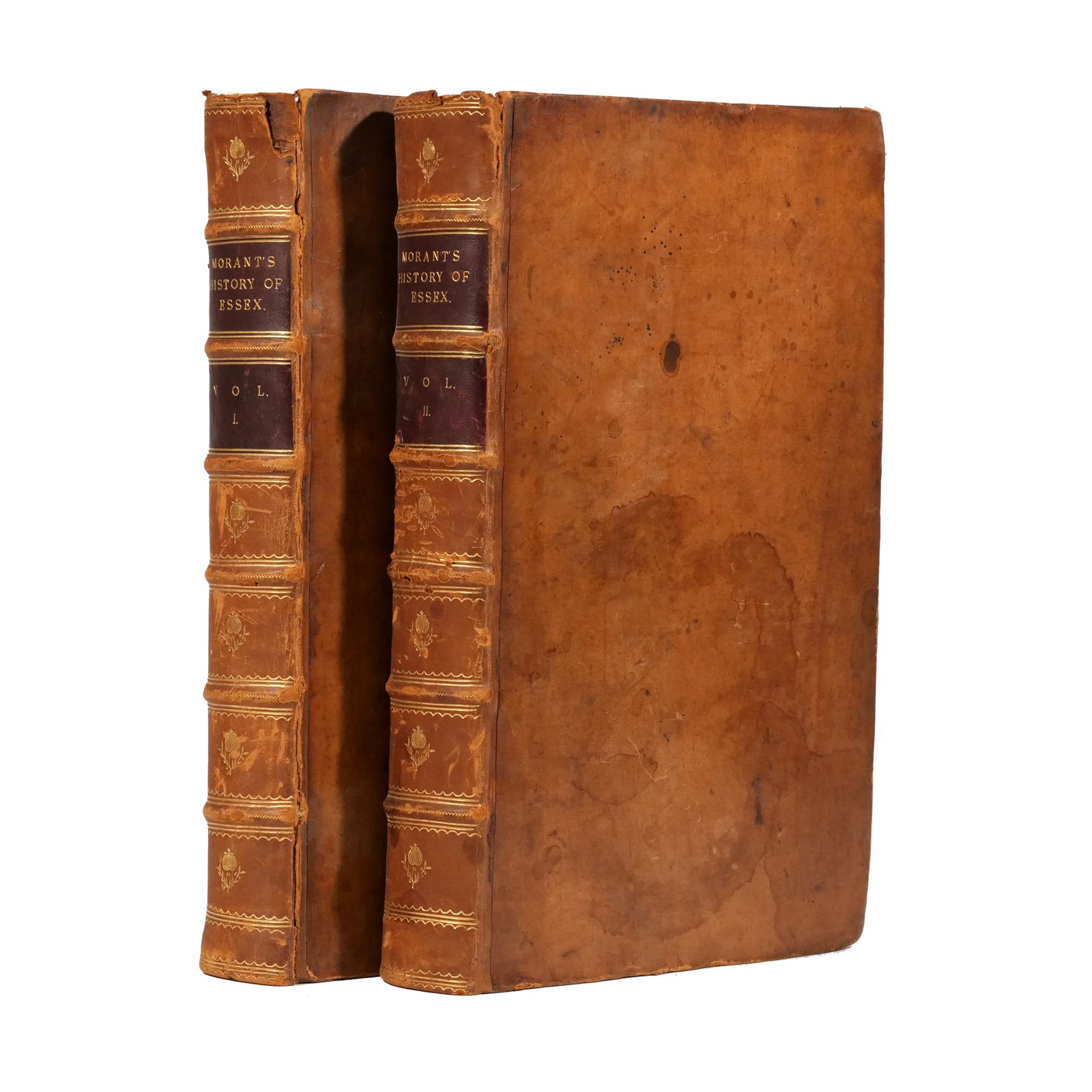 (2vol) [COPPED HALL, ESSEX] MORANT'S HISTORY: Morant, Philip. The History and Antiquities of the County of Essex In two volumes, illustrated with copper plates, with numerous fold-out maps and topographical illustrations. London: for T. Osborne [