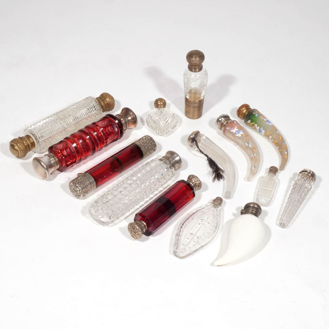 (14pc) MOSTLY CUT GLASS PERFUME BOTTLES (1 of 10)