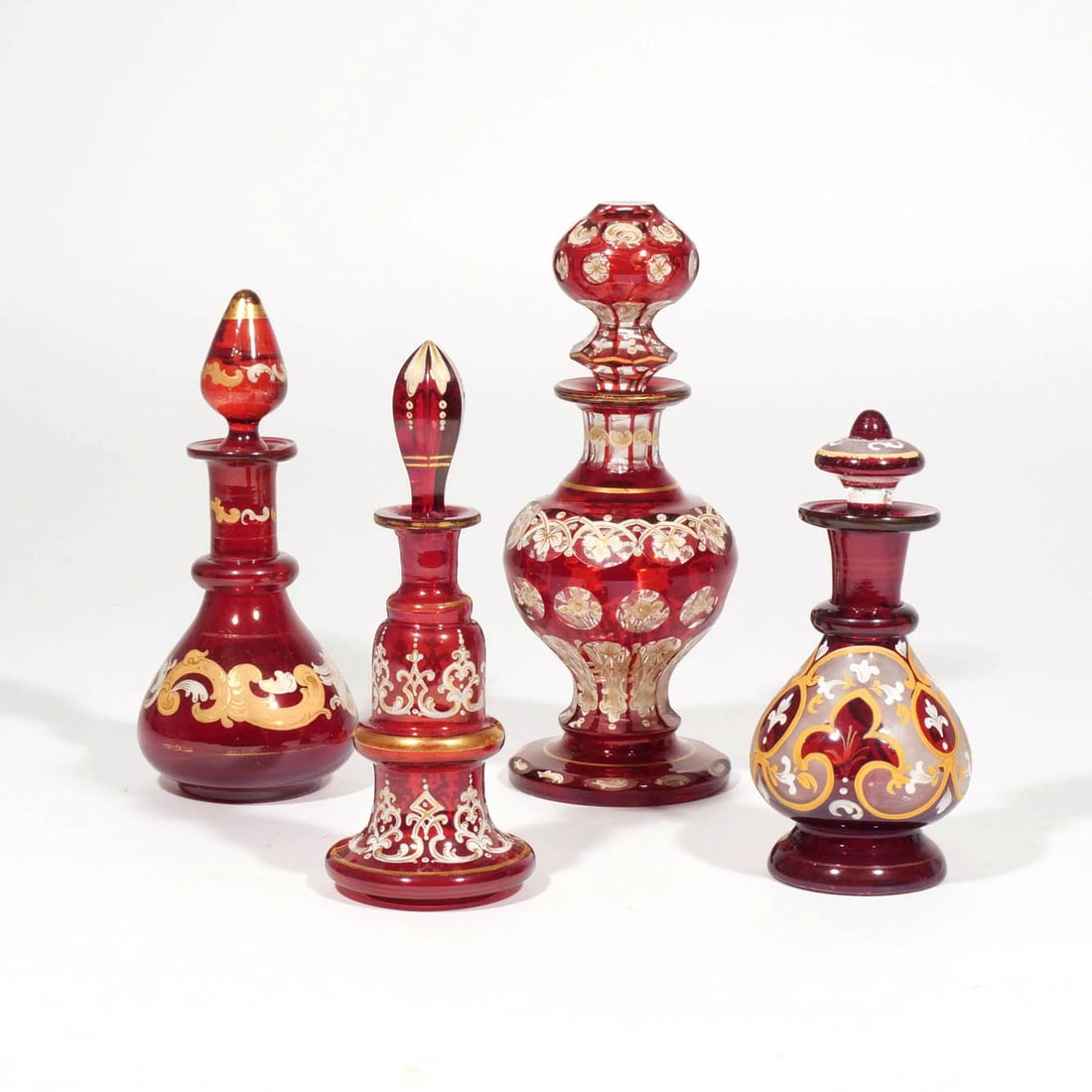 (4pc) BOHEMIAN ENAMELED GLASS PERFUME BOTTLES (1 of 7)
