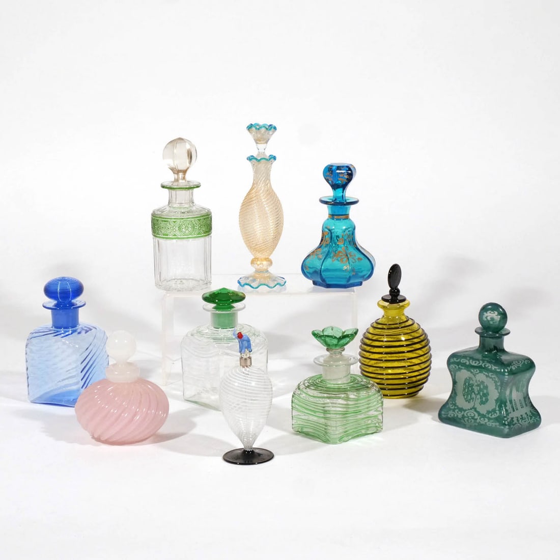 (10pc) STEUBEN & OTHER COLORED PERFUME BOTTLES (1 of 14)