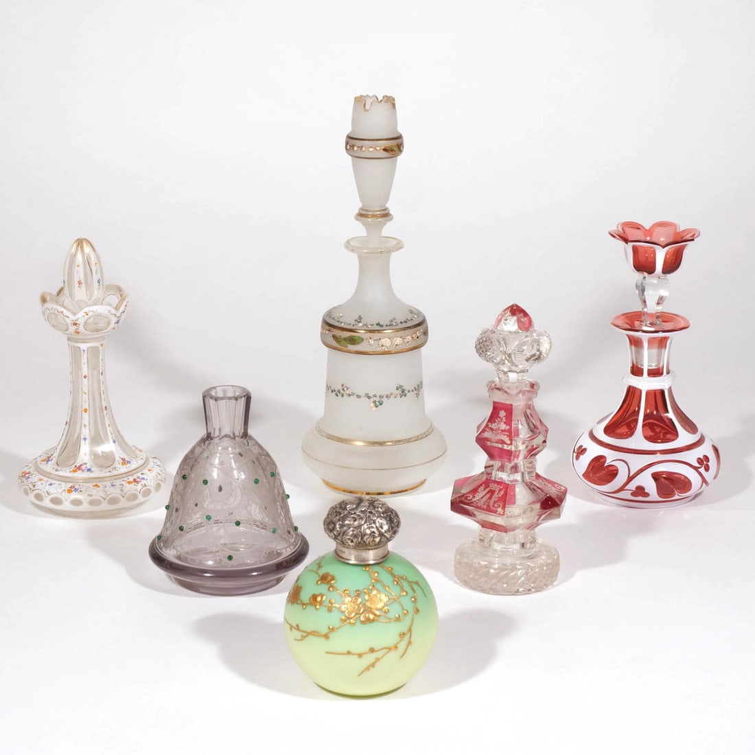 (6pc) ENAMEL GLASS & OTHER PERFUME BOTTLES (1 of 13)