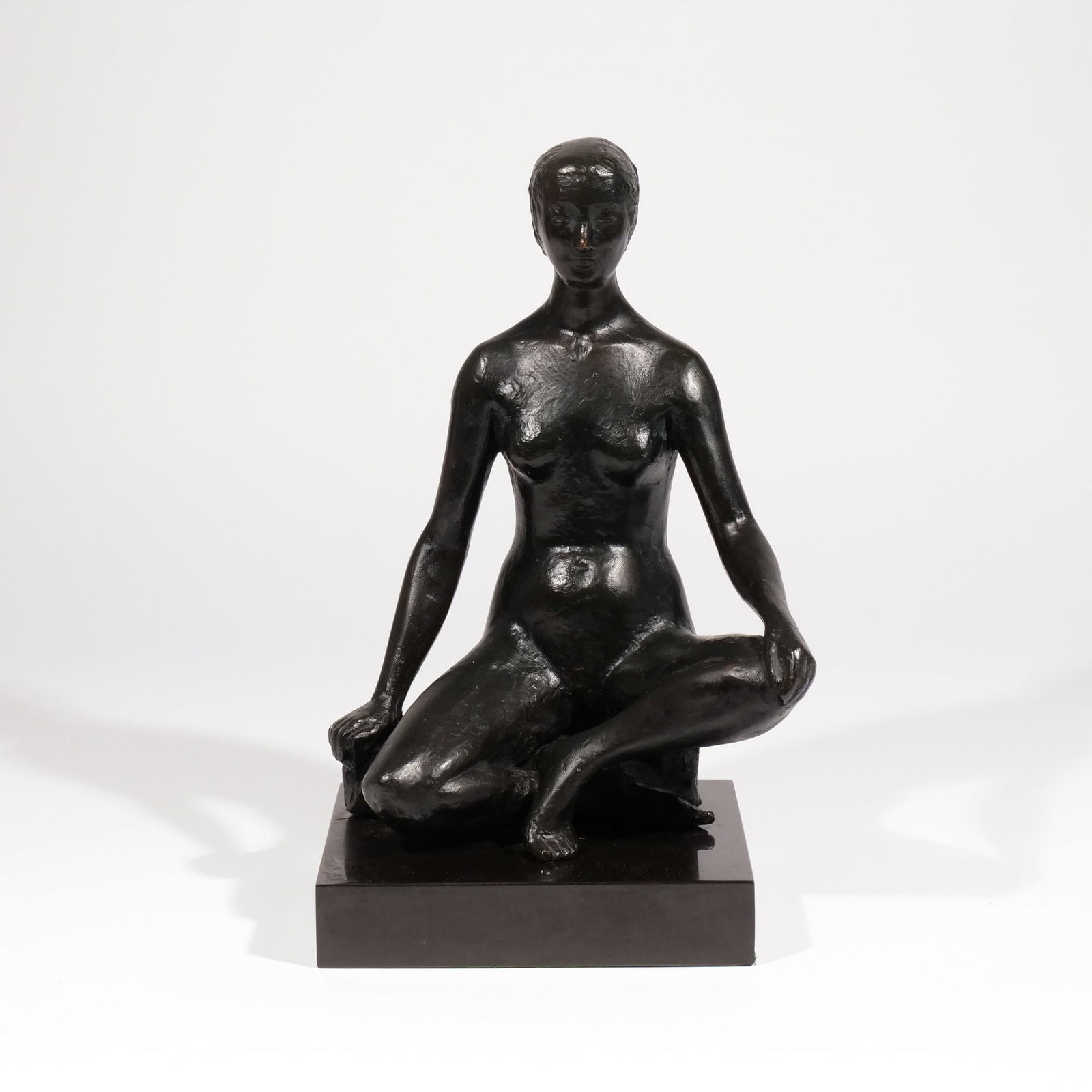 LOUIS DERBRE (French, 1925-2011): Seated female Patinated Bronze h. 13-3/4 w. 10 d. 6-1/2 in. Signed "Derbre" on verso and 0/5 Provenance: Descent through a Harrison, NY estate