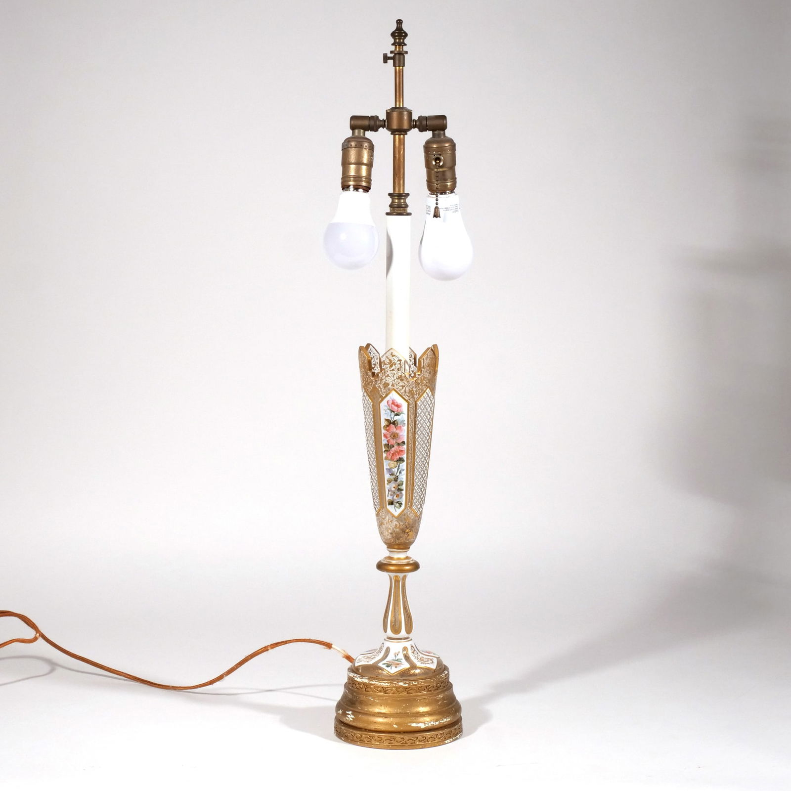 BOHEMIAN PAINT DECORATED GLASS VASE, 19th C. (1 of 7)