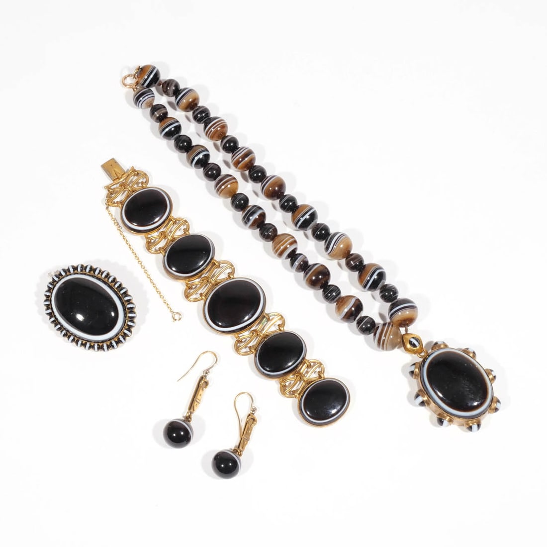 (4pc) BANDED AGATE PARURE (1 of 8)