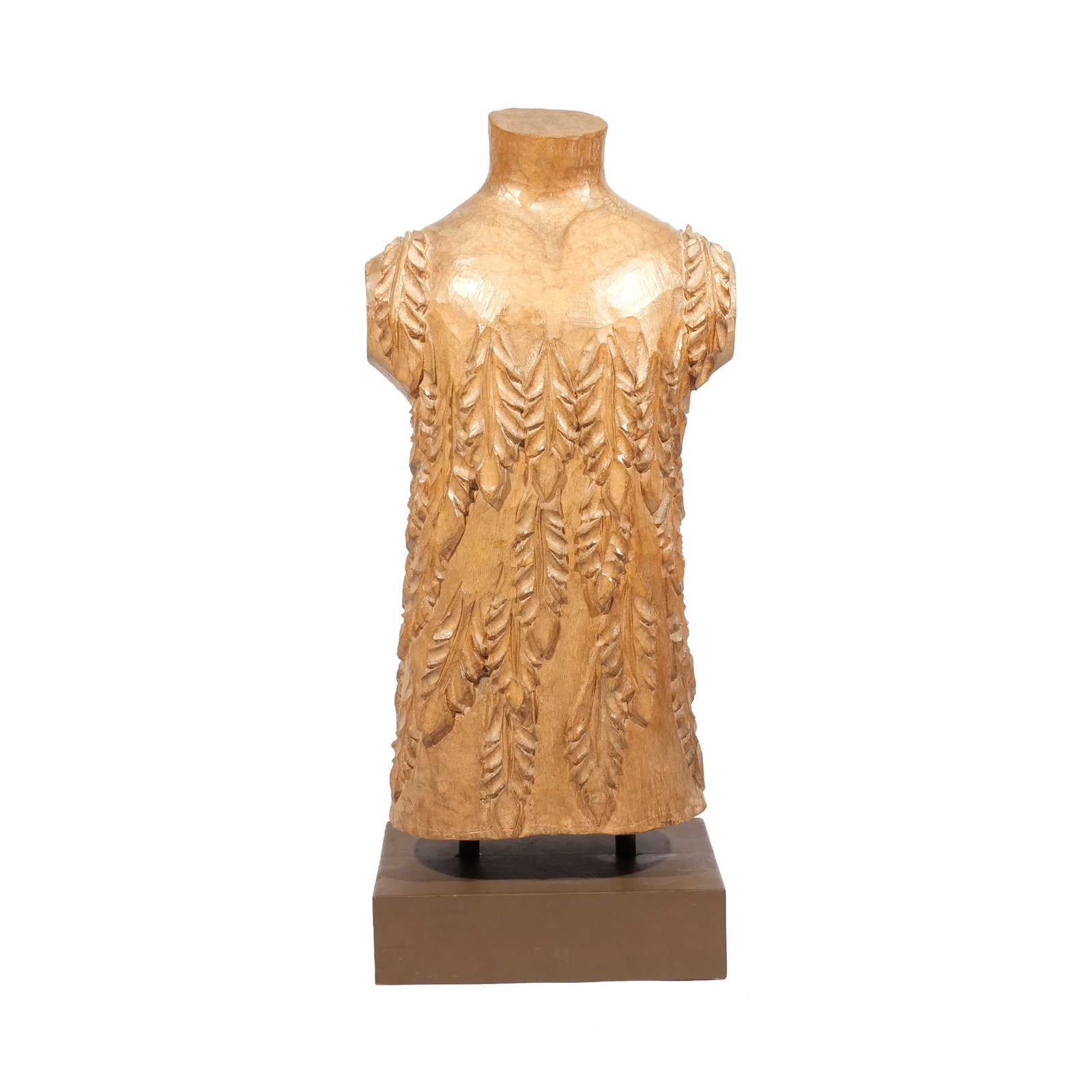 MID-20th C. CARVED WOODEN BUST WITH FLOUNCE: No apparent signature h. 30 w. 13 d. 9 in. Provenance: Descent through important Pound Ridge, N.Y gentleman's family