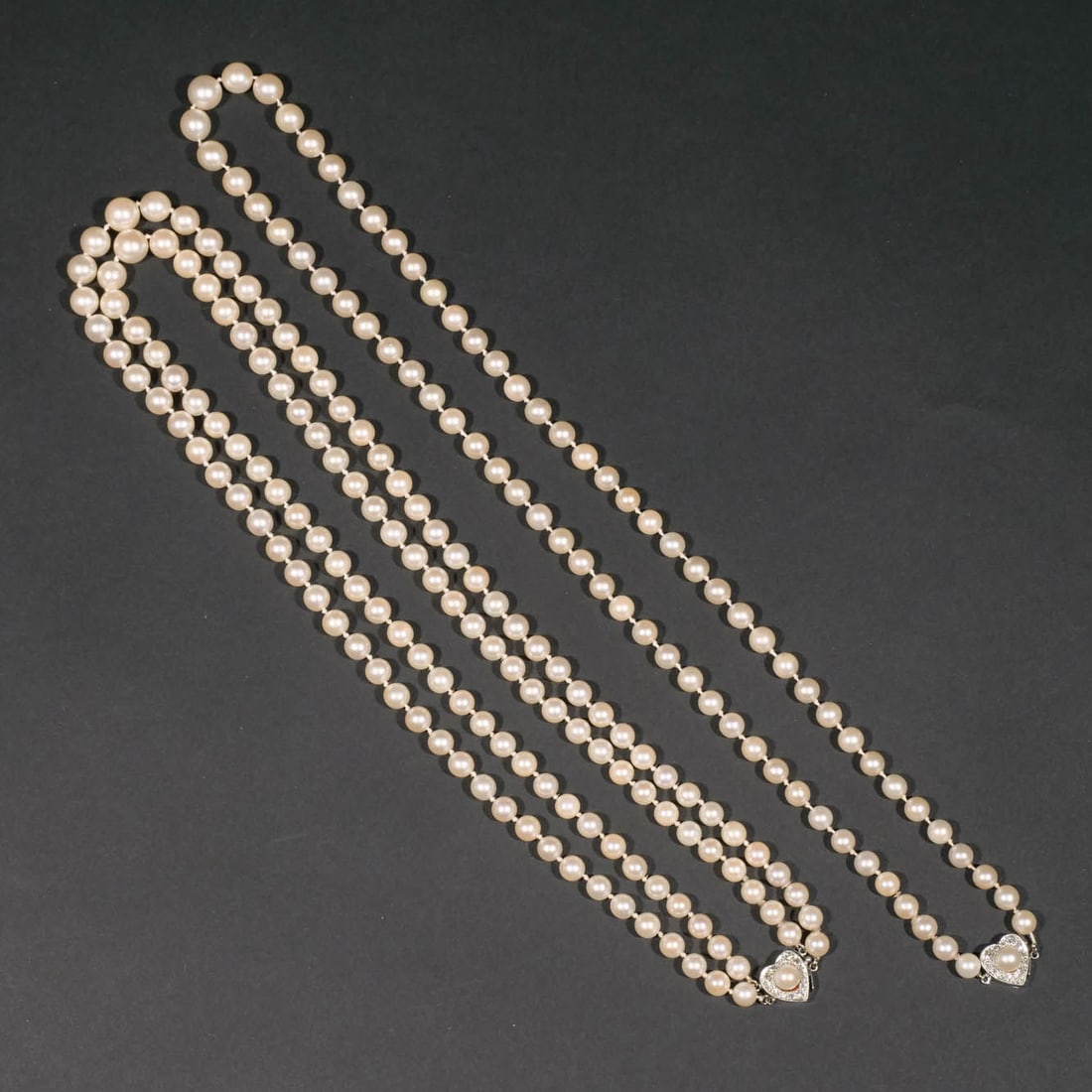 (2pc) PEARL & DIAMOND HEART CLASP NECKLACES (1 of 4)