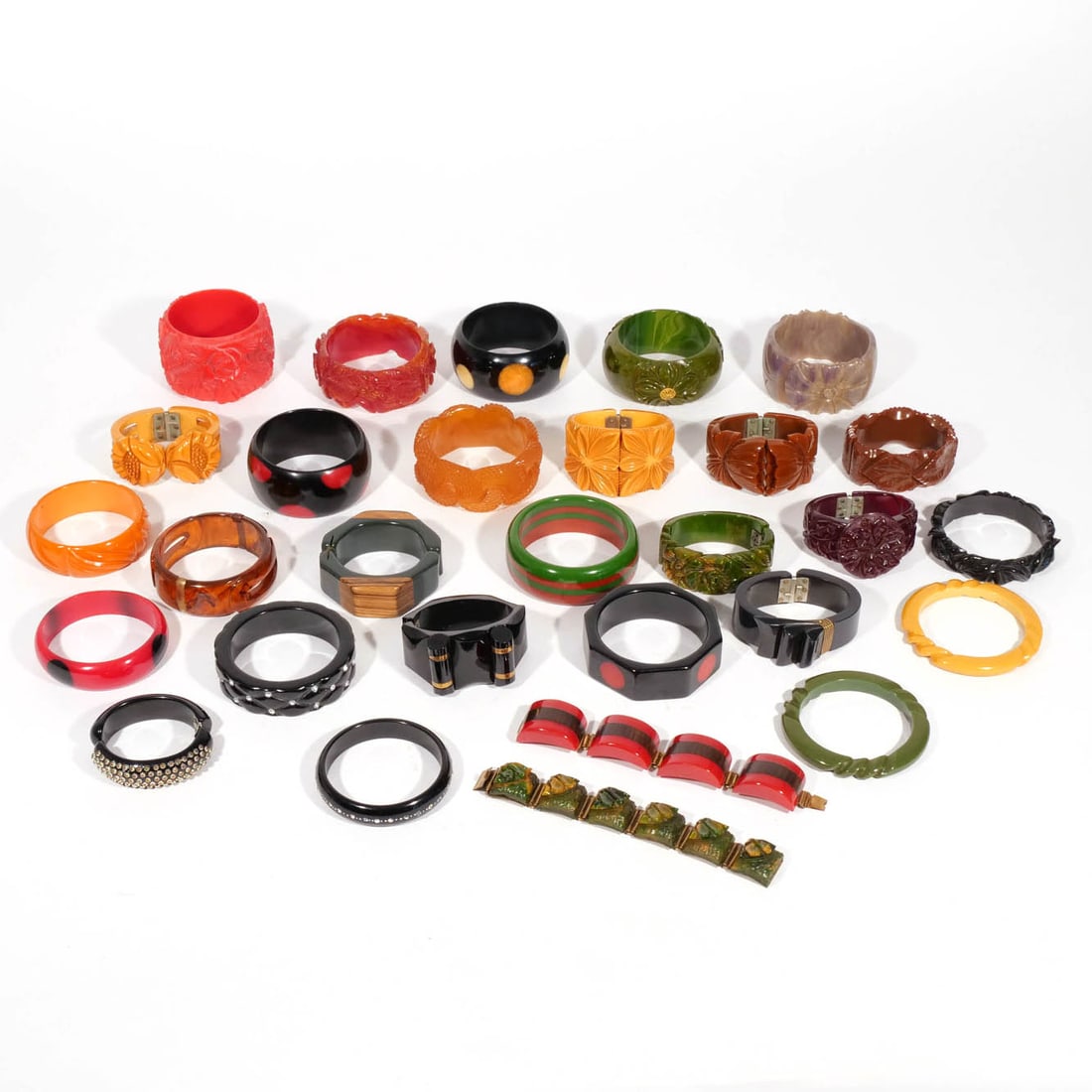 (Appx. 29pc) BAKELITE BRACELETS: Including cuffs, bangles, and link bracelets Provenance: The Collection of Lynn and Bruce Heckman, noted contributors to the Metropolitan Museum of Art, New York