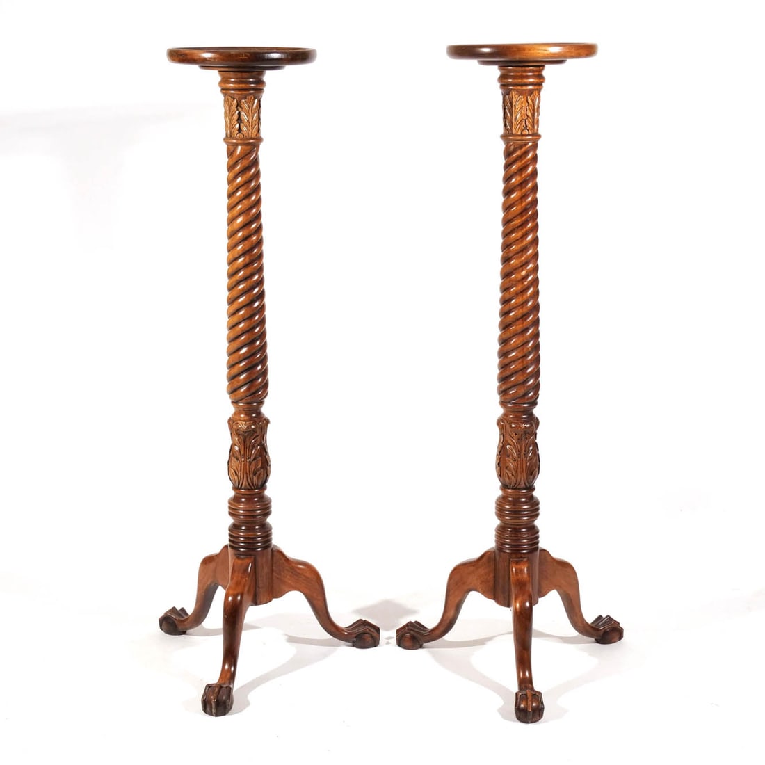 (2pc) CARVED MAHOGANY TORCHIERES (1 of 11)