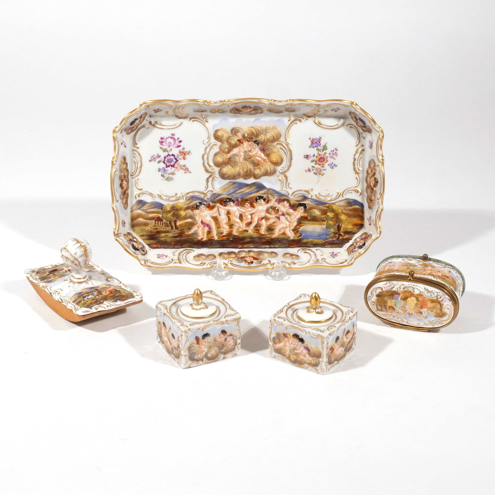 (5pc) NAPLES WARE PORCELAIN DESK ITEMS (1 of 9)