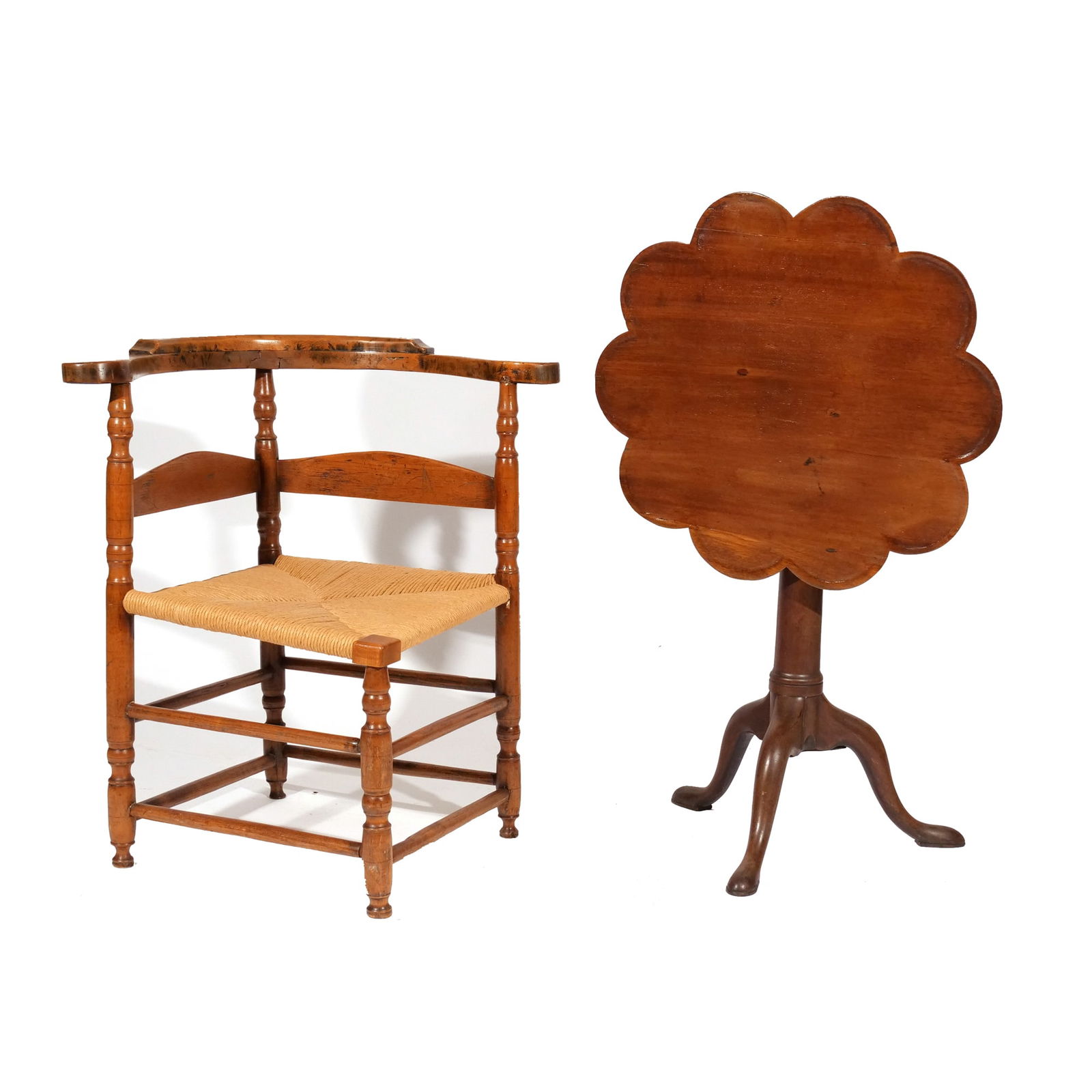 (2pc) ANTIQUE CORNER CHAIR & TILT TOP TABLE (1 of 11)