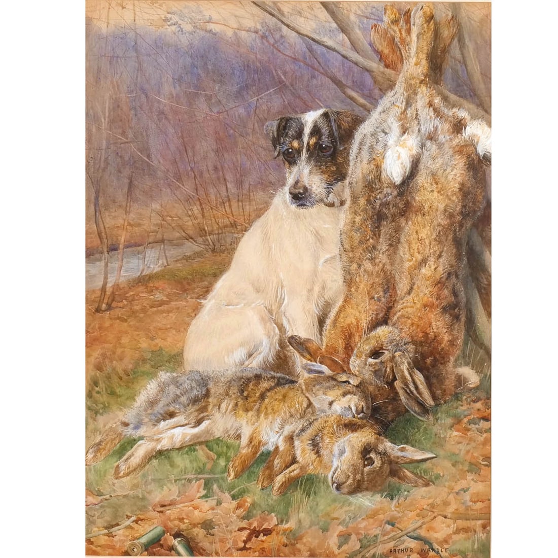 ARTHUR WARDLE (British, 1864-1949): 'Left in Charge' Watercolor on paper h. 20 w. 15 in. (sight) Signed lower right, titled on old label preserved on verso with address: 9 Winddale Road., London, N.W., framed overall: 29 x 23 in. (frame