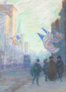 (ATTRIB) JOHN WESLEY HARDRICK (Amer., 1891-1968): Celebration of Armistice Day Pastel on paper h. 11 w. 9 in. overall: 15 x 11-3/4 in. Provenance: The estate of late North Salem, N.Y. gentleman