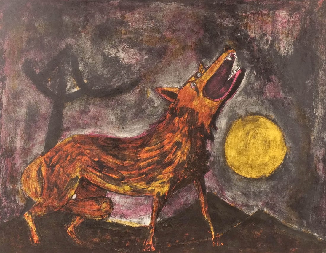 RUFINO TAMAYO (1899-1991): Coyote (Perede 34), 1950 Lithograph h. 19 w. 25 in. (sight) On Rives BFK paper, ed. 99/100, signed and numbered lower margin, printed by Atelier Desjobert, Paris, framed overall: 23 x 28-1/2 in. (fram
