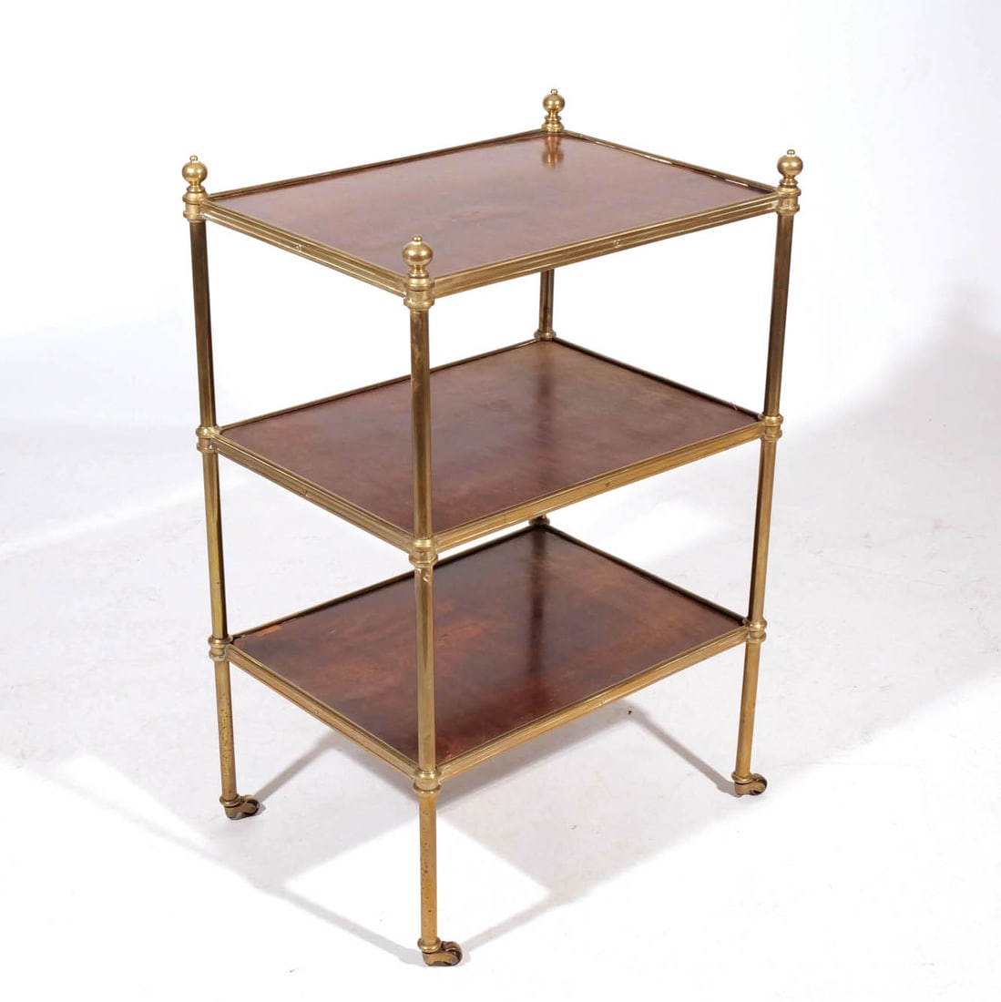 REGENCY TIERED BRASS & WALNUT SIDE TABLE (1 of 8)