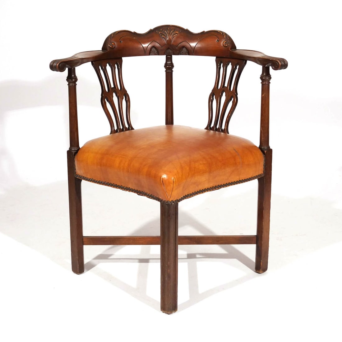 LATE 19th C. GEORGIAN-STYLE CARVED CORNER CHAIR (1 of 7)