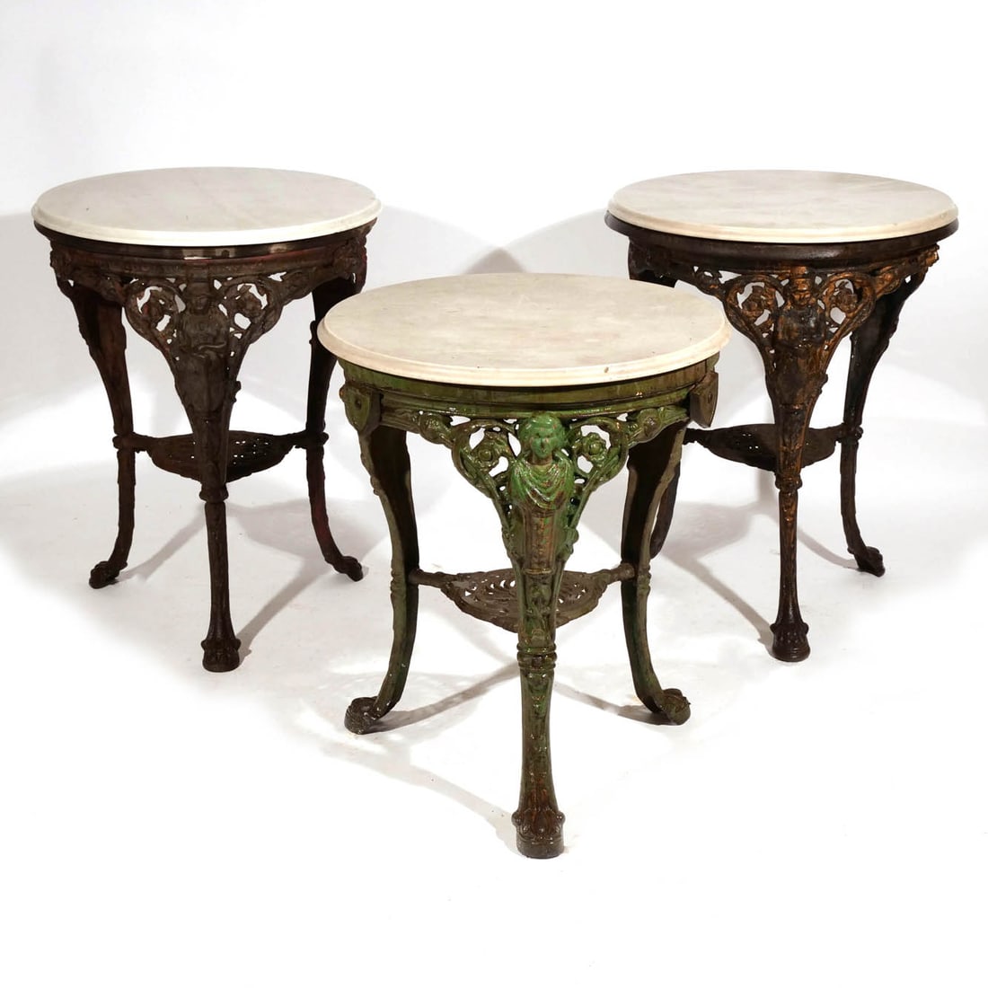 (3pc) PAIR EARLY 20th C. CAST IRON PUB TABLES (1 of 11)