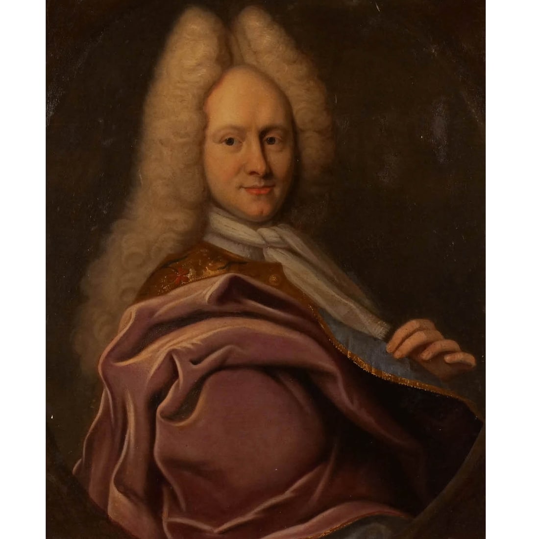 FRENCH SCHOOL, 18th/19th CENTURY: Half portrait of a gentleman Oil on canvas h. 31 w. 25 in. 30333 overall: 36 x 31-1/2 in. (frame) Provenance: The estate of Leonard Ashley, noted Professor and Author on Geolinguistics and the Occult,