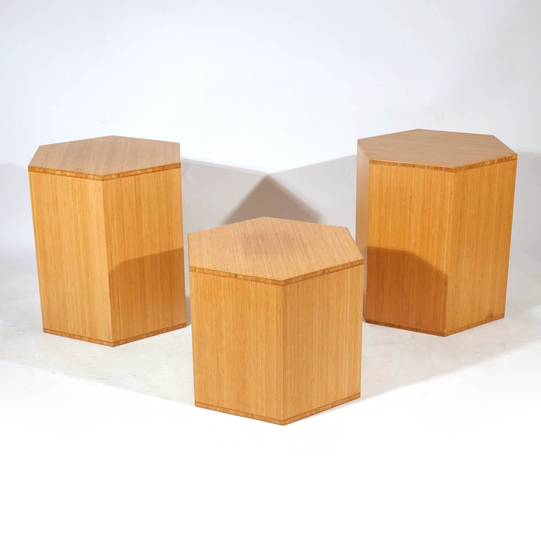 (3pc) MODERN INLAID BAMBOO SIDE TABLES (1 of 10)