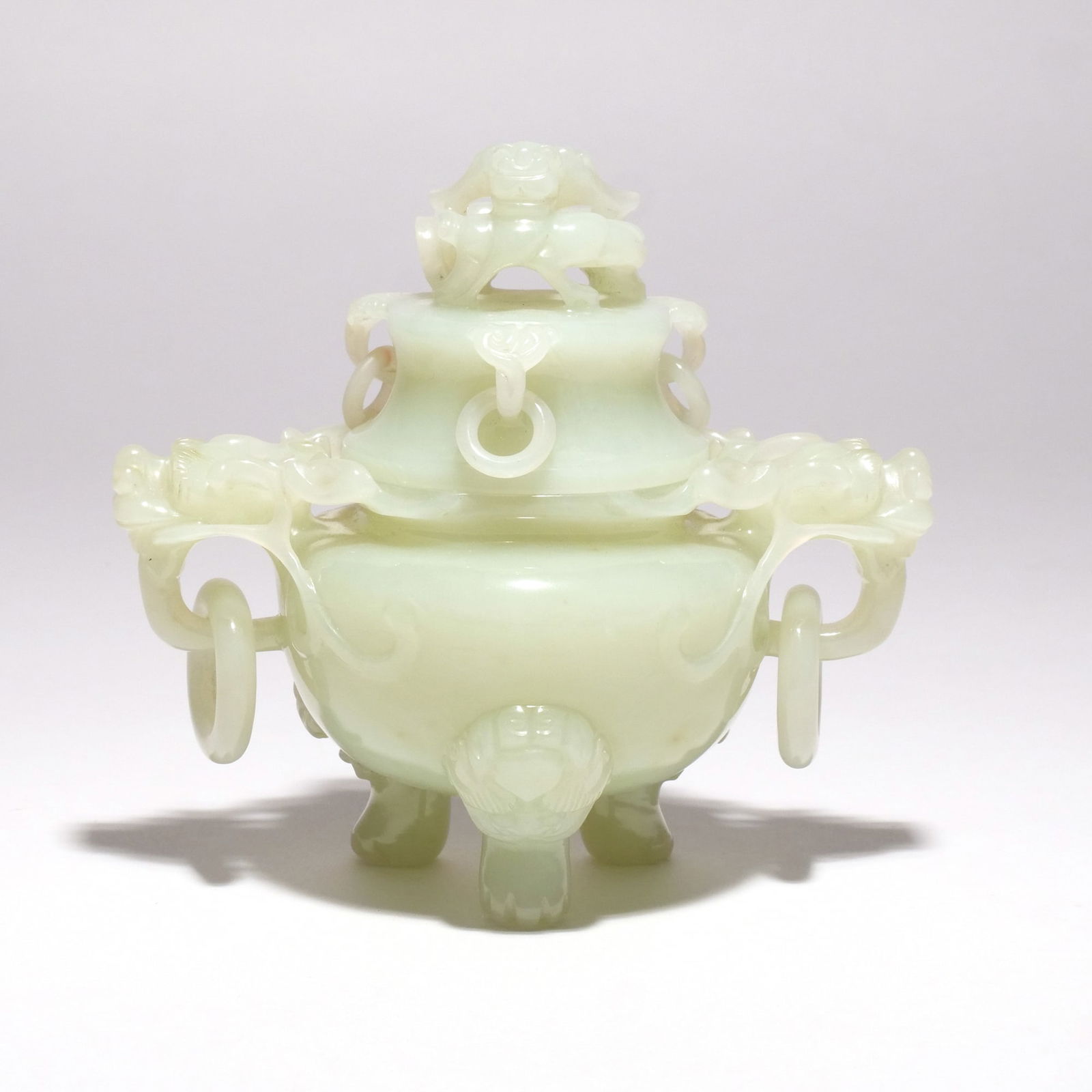 CHINESE PALE CELADON JADE TRIPOD CENSER (1 of 9)