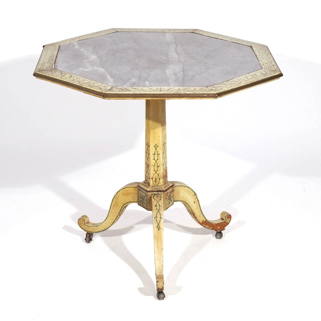 PAINT-DECORATED PEDESTAL SIDE TABLE, 19th C. (1 of 8)