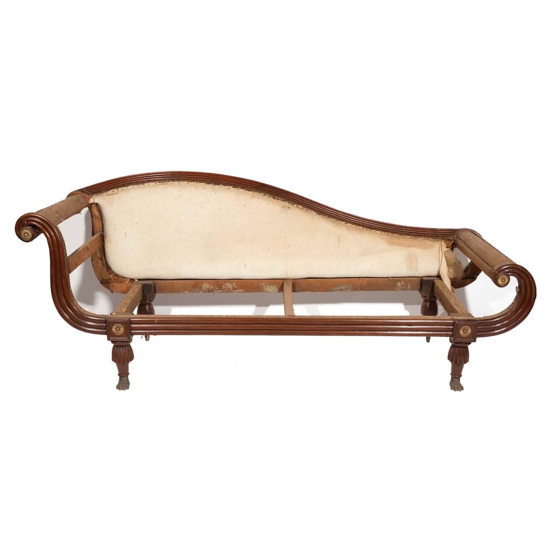 AMERICAN GRECIAN-TASTE RECAMIER, EARLY 19th C.: Secondary wood probably apple, ormolu feet h. 35 w. 84 d. 27 in. Provenance: The estate of late North Salem, N.Y. gentleman [In Situ Item] This item will not be on display in our salesroom during our 