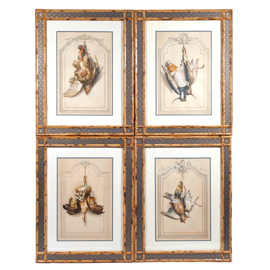 (4pc) CONTINENTAL AVIAN HUNTING TROPHY WATERCOLORS (1 of 9)