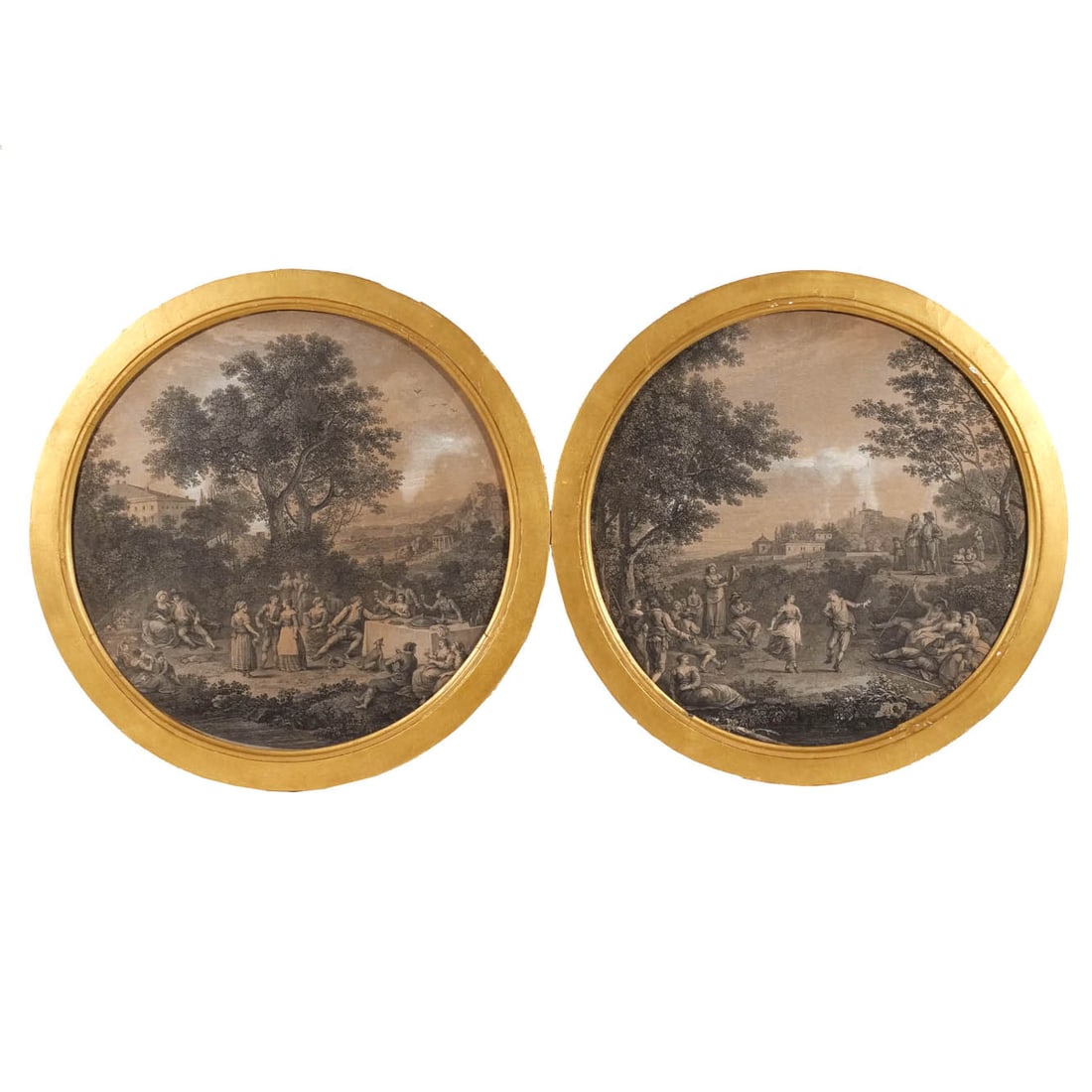 (2pc) FIGURAL GROUP ETCHINGS in ROUND FRAMES (1 of 9)