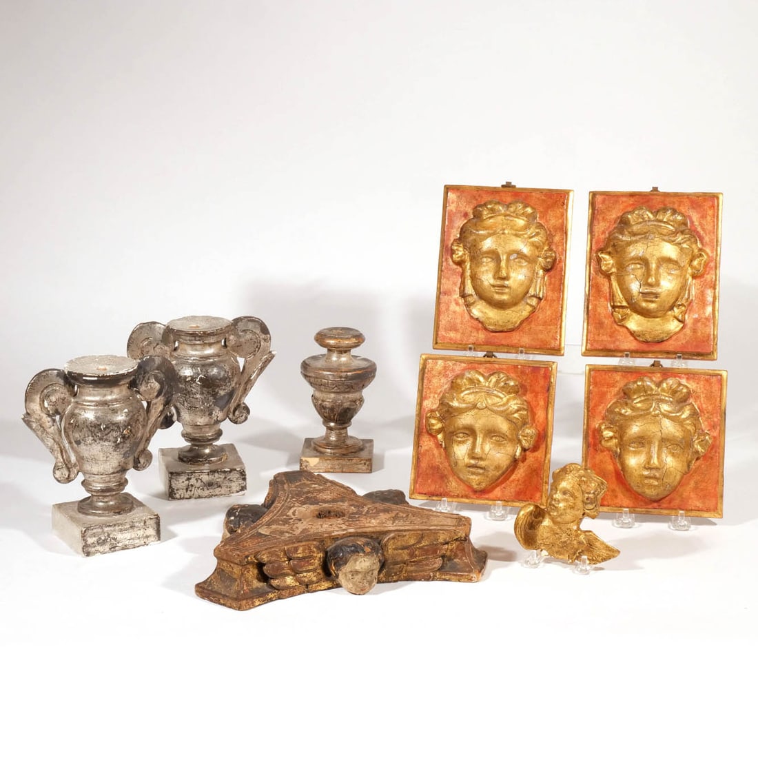 (9pc) ANTIQUE CONTINENTAL CARVED ORNAMENTS (1 of 12)