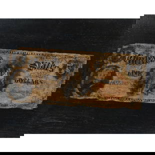 NICHOLAS ALDEN BROOKS (American, 1840-1904): 5 Dollar Bill, Oil on panel, h. 7 in w. 9 in., Unsigned, framed Provenance: Skinner, Boston, September 11, 2015, lot 358; The estate of the late Richard D. Angotta, Private Collector, Ridgefield,